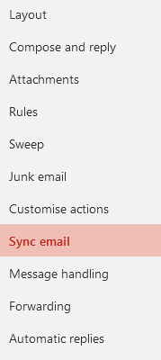Sync email Outlook settings